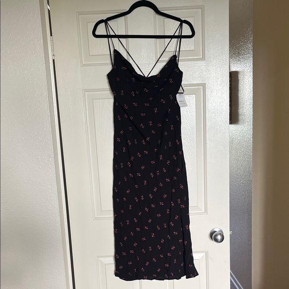 RVCA Black Midi Dress with Red Cherry Design - Picture 1 of 3